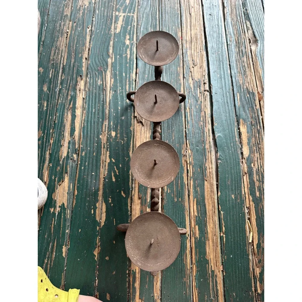 Vintage Cast Iron 4-Light Candelabra Scroll Work Rustic Brown Candle Holder 17in